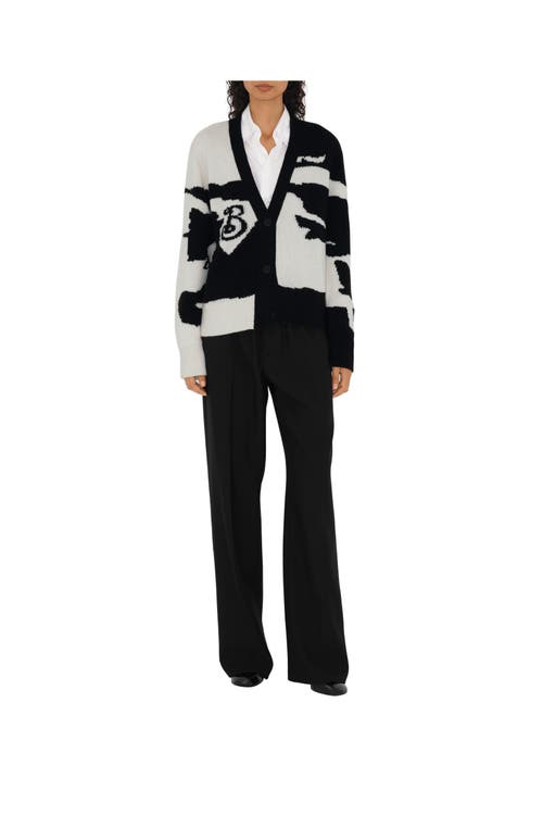 Shop Burberry Ekd Cashmere Cardigan In Black/chalk