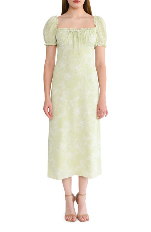 WAYF Felicity Floral Print Midi Dress Sage Sketch at Nordstrom,