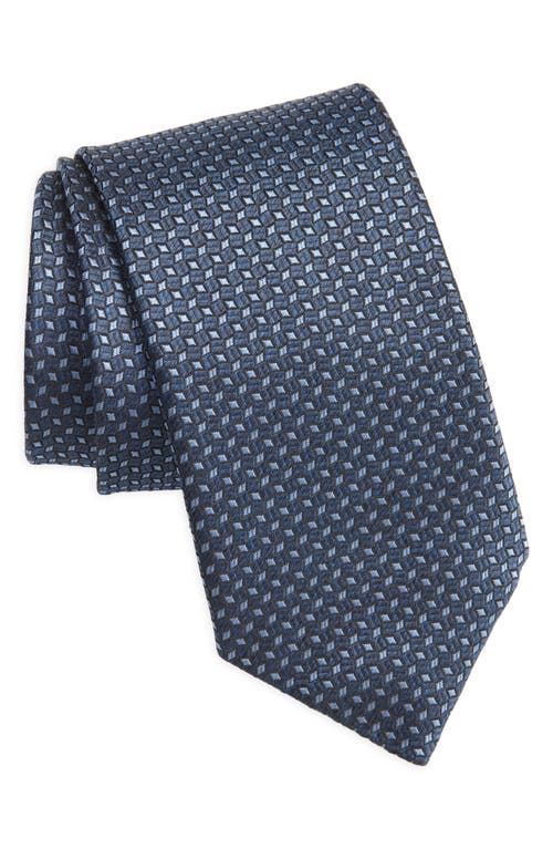 Shop Canali Neat Geometric Silk Tie In Dark Blue