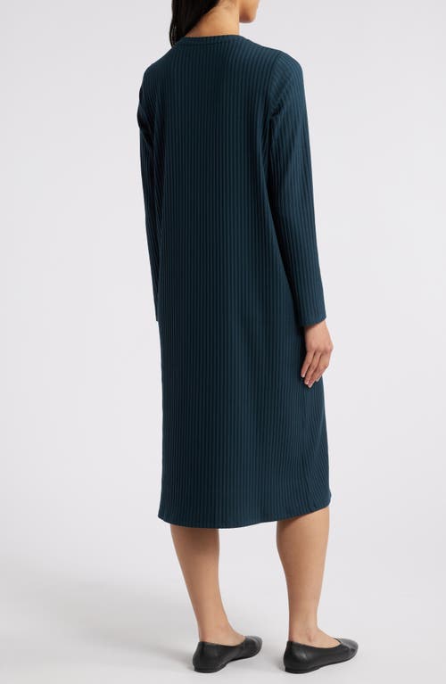 Shop Eileen Fisher Long Sleeve Rib Dress In Deep Adriatic