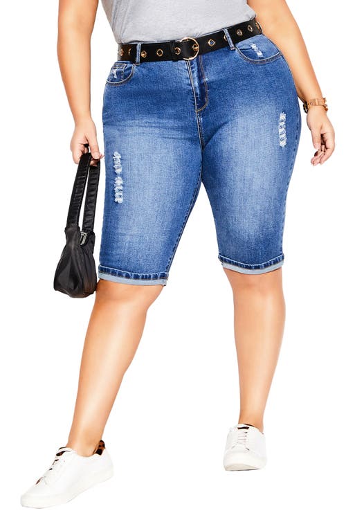 Shop City Chic Turn Up Bermuda Shorts In Mid Denim