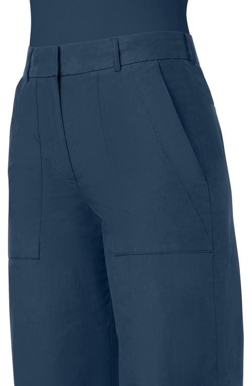 Shop Akris Melin Wide Leg Cotton Poplin Pants In Navy Denim