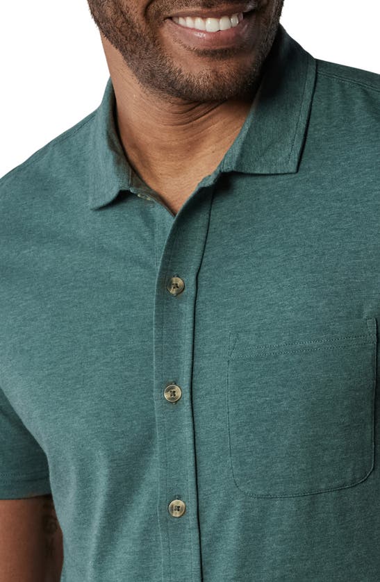 Shop The Normal Brand Puremeso Solid Short Sleeve Knit Button-up Shirt In Pine