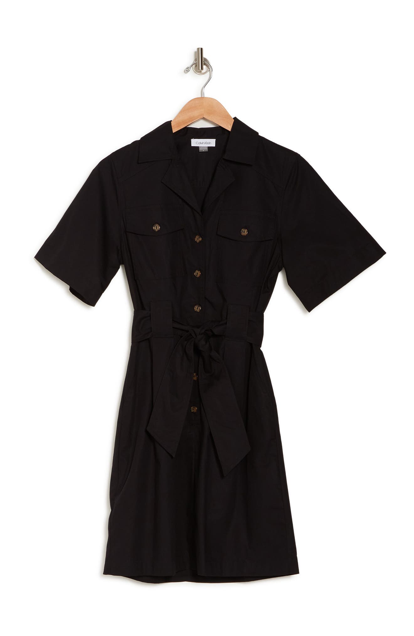 CALVIN KLEIN BELTED SHORT SLEEVE SHIRT DRESS,194414469529