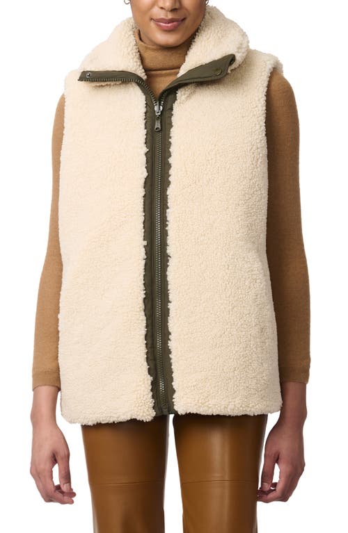 Shop Bernardo Chevron Quilted Faux Shearling Lined Recycled Polyester Reversible Vest In Olive