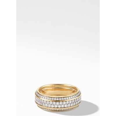 David Yurman Beveled 18K Gold Band Ring With Pave Diamonds