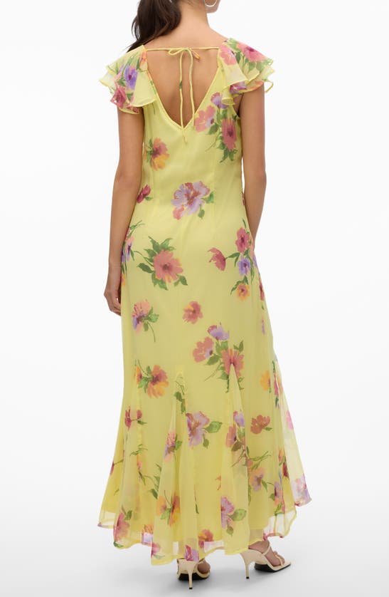Shop Vero Moda Smilla Floral Print Ruffle Dress In Mellow Green Aop Sil