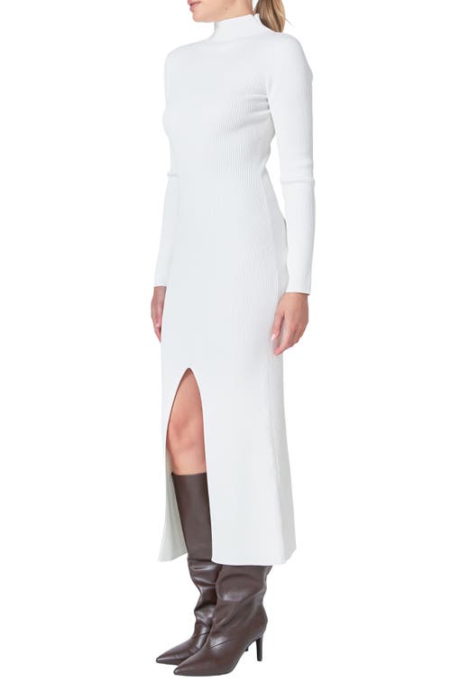 Endless Rose Mock Neck Long Sleeve Rib Midi Dress In White