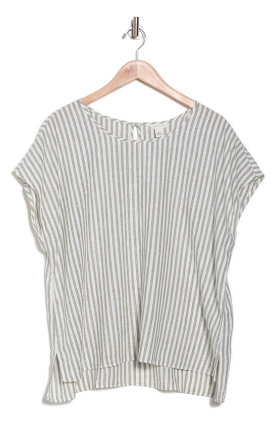 CASLON CASLON® STRIPE SHORT SLEEVE LINEN BLEND TOP