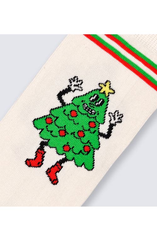 Happy Socks Happy Tree Cotton Blend Crew Socks In White