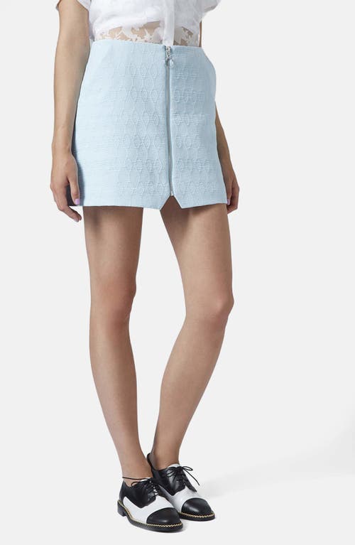 Quilted Zip Front Miniskirt in Pale Blue