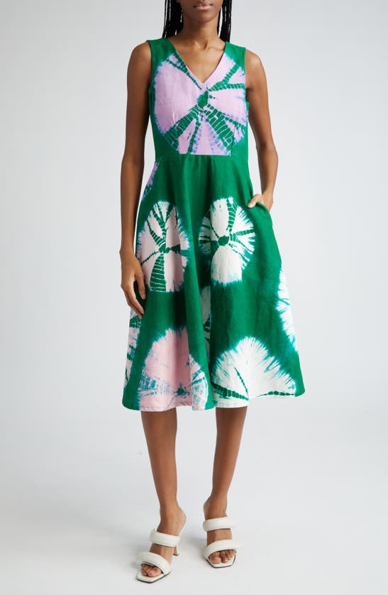 Busayo Belu Abstract Print Cotton Denim Dress In Green Multi