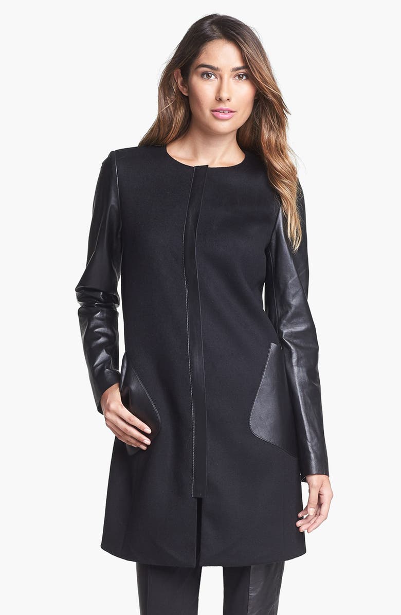 Lafayette 148 New York 'Shira' Leather & Wool Blend Coat | Nordstrom
