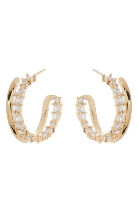 Double Row Crystal Hoop Earrings