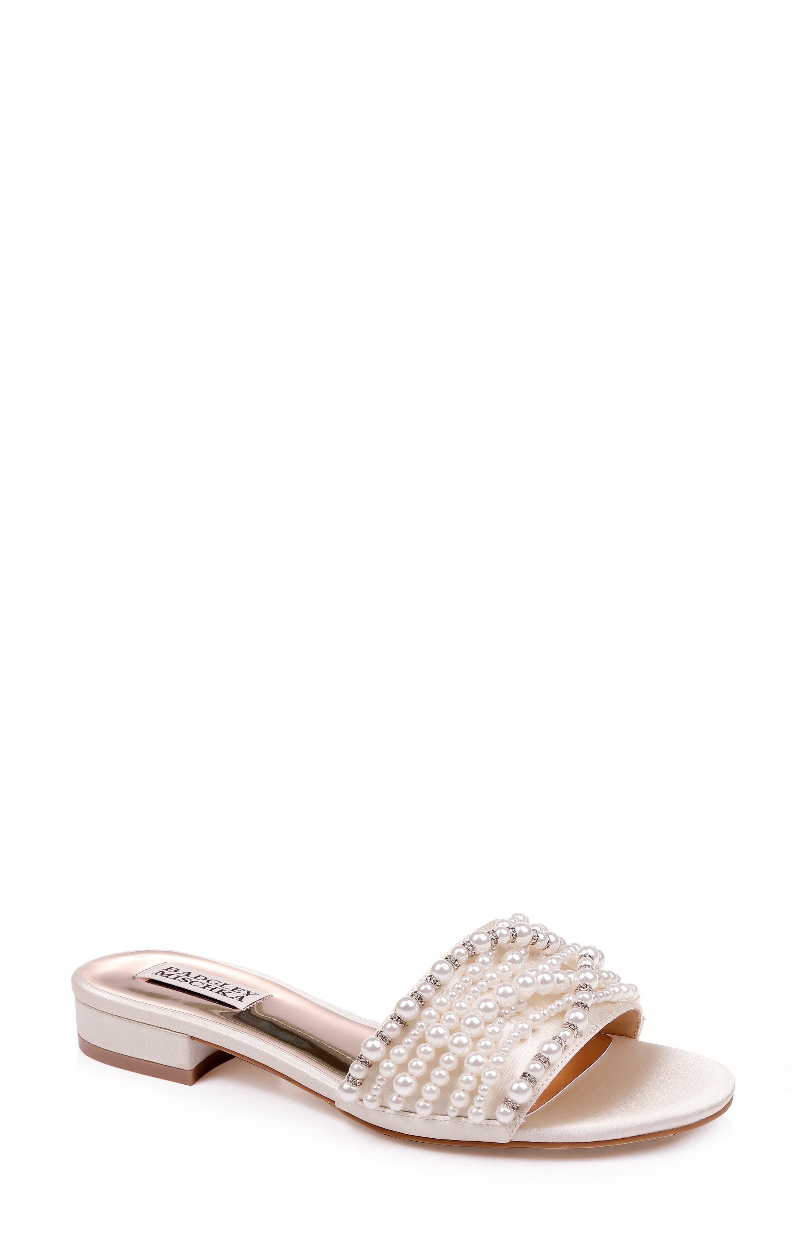 Badgley Mischka Florentina Embellished Slide Sandal, Ivory