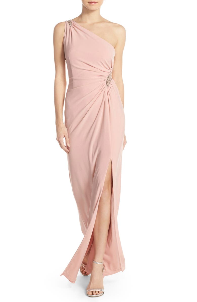 Adrianna Papell Embellished One-Shoulder Jersey Gown | Nordstrom