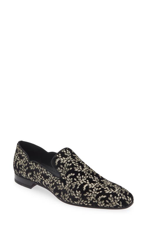 Dandy Chick Orlato Embroidered Velour Loafer in Black