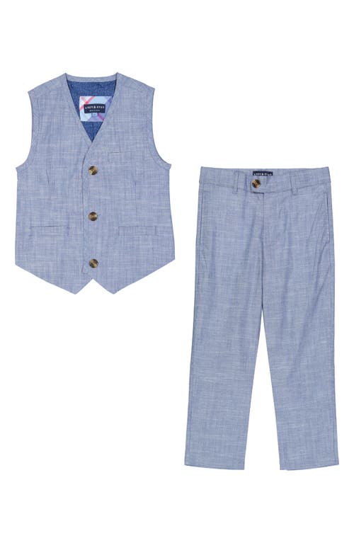 Shop Andy & Evan Chambray Vest & Pants Set In Blue