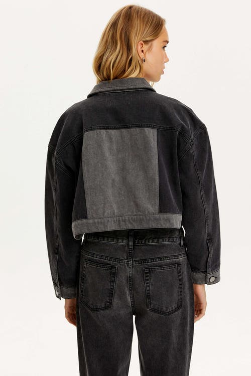 Shop Nocturne Two Toned Pocketed Denim Jacket In Charcoal