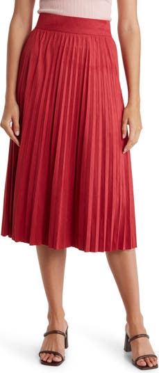 red pleated midi skirt