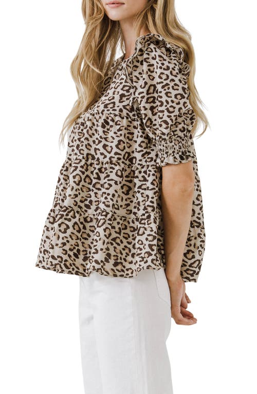 Free The Roses Animal Print Tiered Blouse In Beige Combo