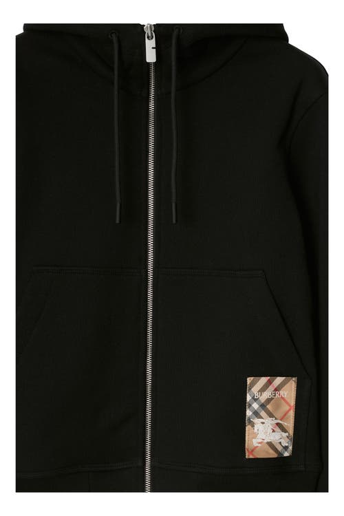Burberry Check Label Cotton Zip Hoodie In Black