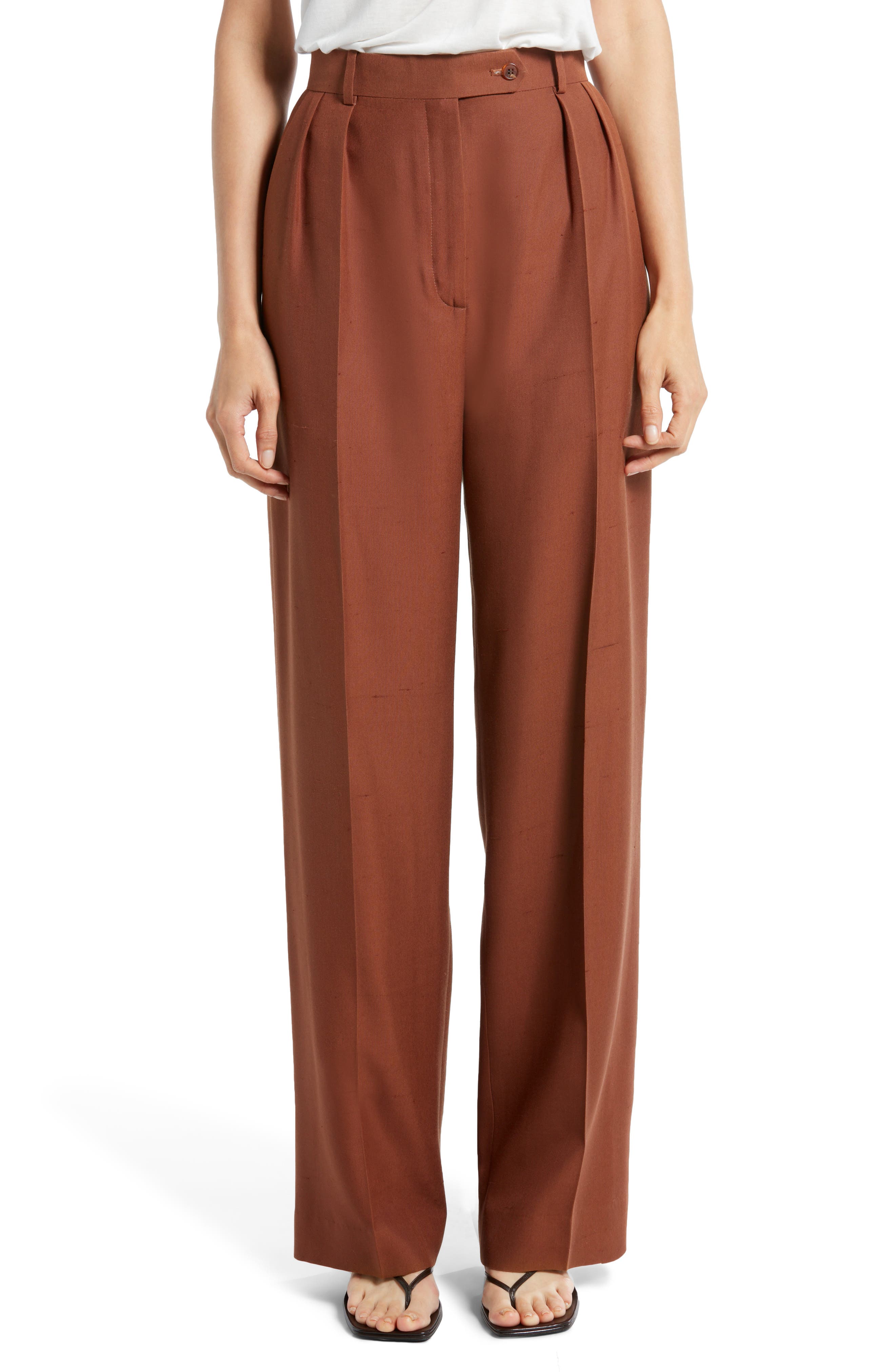The Row Nino Straight Leg Silk Shantung Pants in Toffee at Nordstrom, Size 12