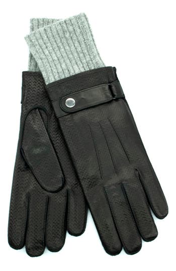 Portolano Knit Cuff Leather Gloves In Black