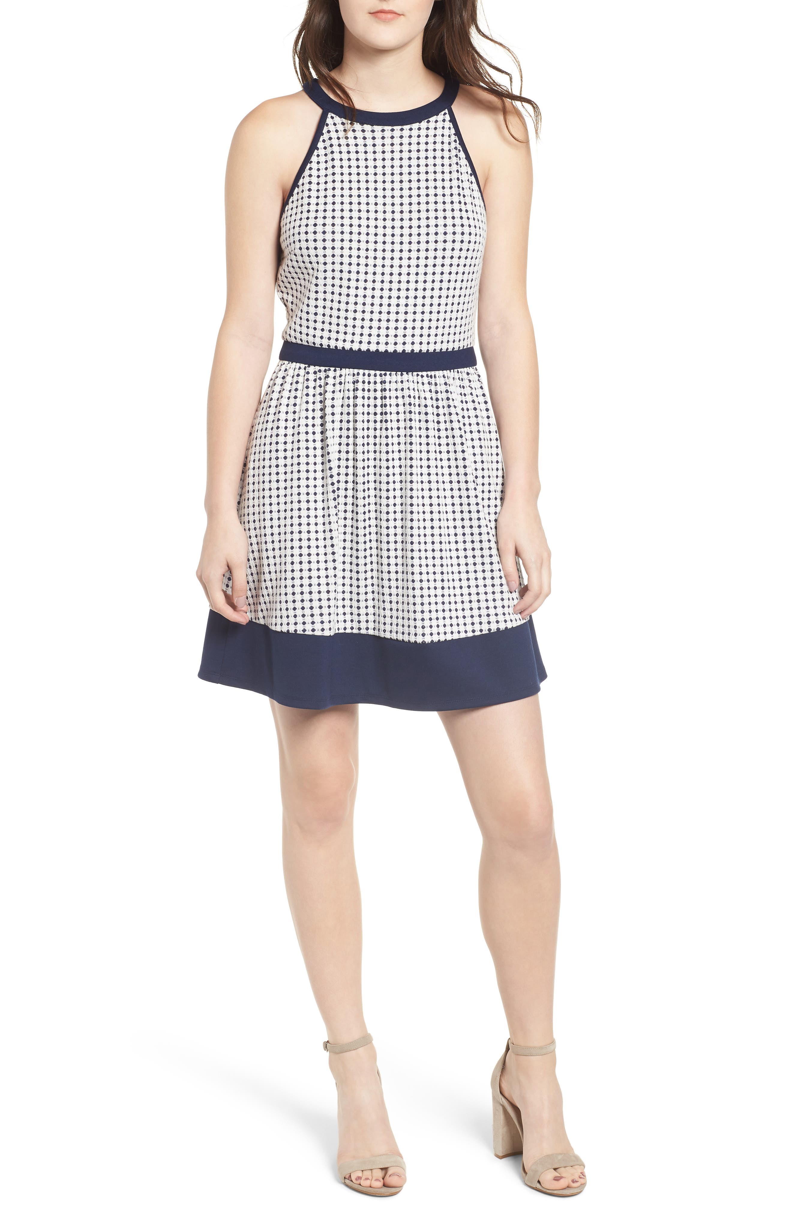 Speechless Knit Dot Skater Dress, White