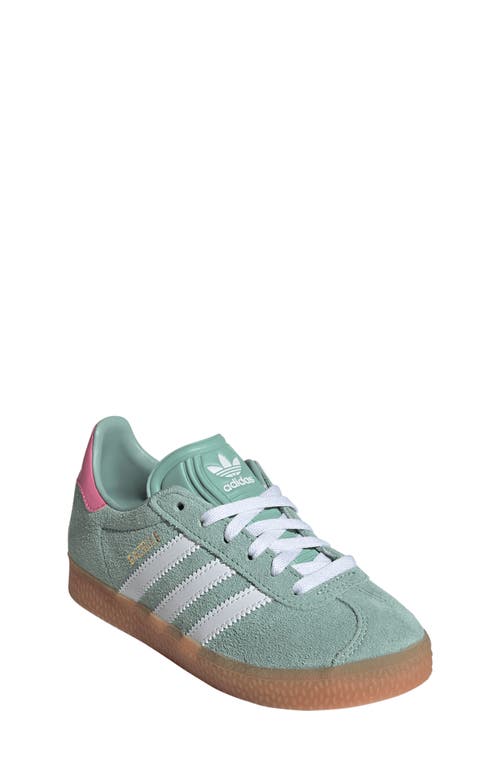 adidas Kids' Gazelle Low Top Sneaker in Green/White/Bliss Pink 