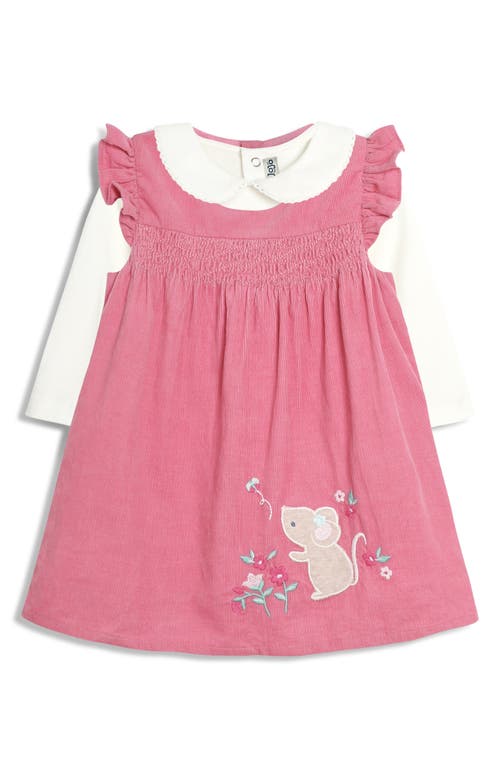 Shop Jojo Maman Bébé Jojo Maman Bebe Mouse Appliqué Cotton Corduroy Dress & Bodysuit Set In Pink