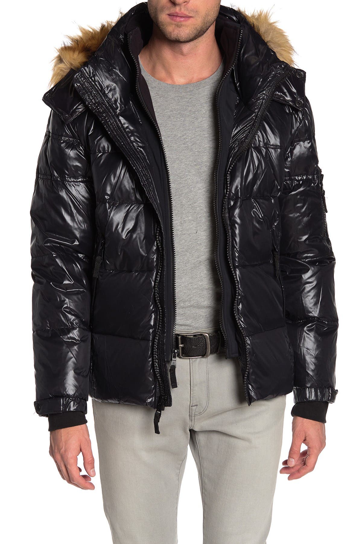 s13 faux fur quilted puffer jacket