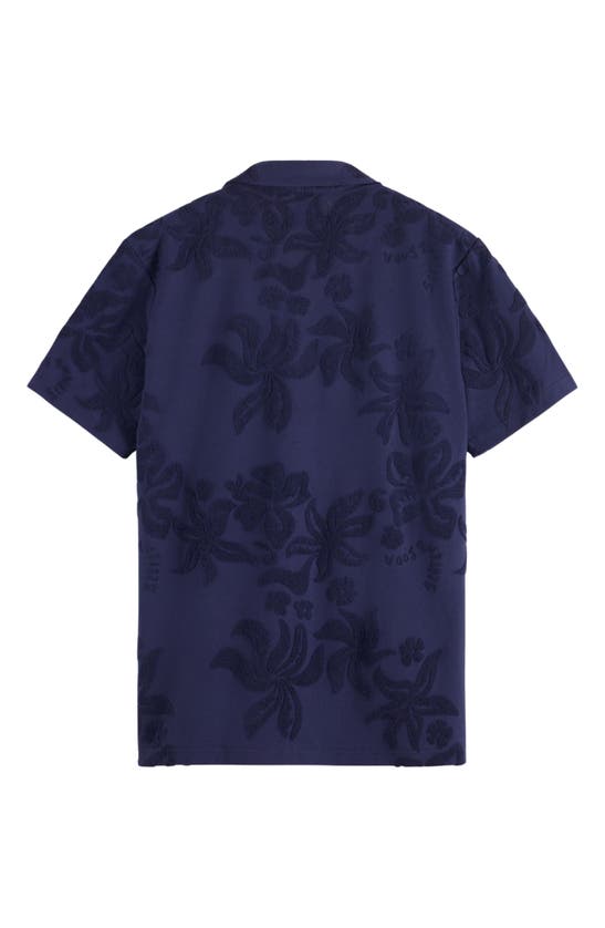 Shop Scotch & Soda Jacquard Terry Camp Shirt In Navy Blue