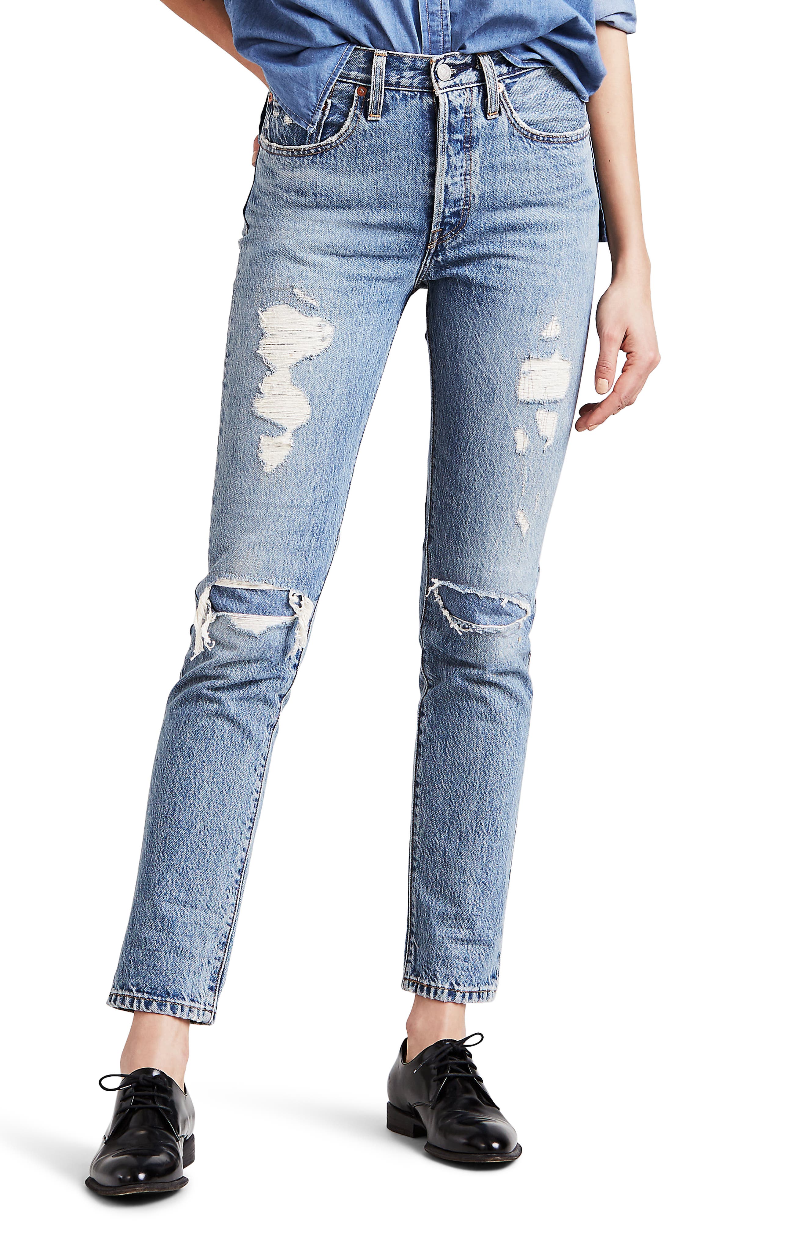 levi's 501 distressed skinny jeans