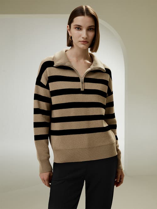 Lilysilk Collared Quarter-zip Wool Sweater In Brown
