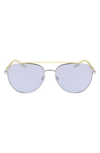 Shop Converse Activate 57mm Aviator Sunglasses In Shiny Silver/gold Mirror