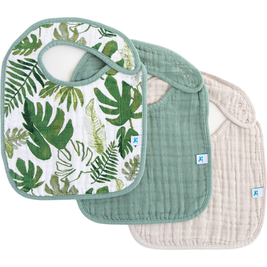 Little Unicorn 3-pack Classic Cotton Muslin Bibs In Tropical Leaf