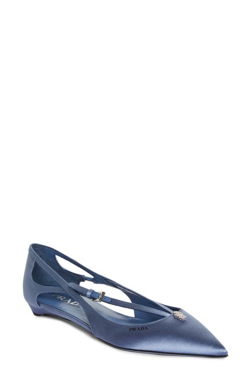 Shop Prada Strappy Pointed Toe Ballet Flat In Pervinca