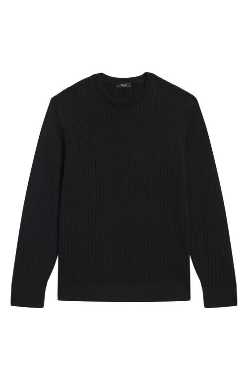 Shop Theory Riland Cabled Cotton Crewneck Sweater In Black