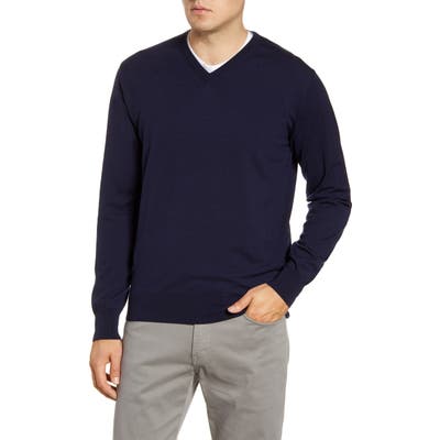 Peter Millar Excursionist Flex V-Neck Wool Blend Sweater, Blue