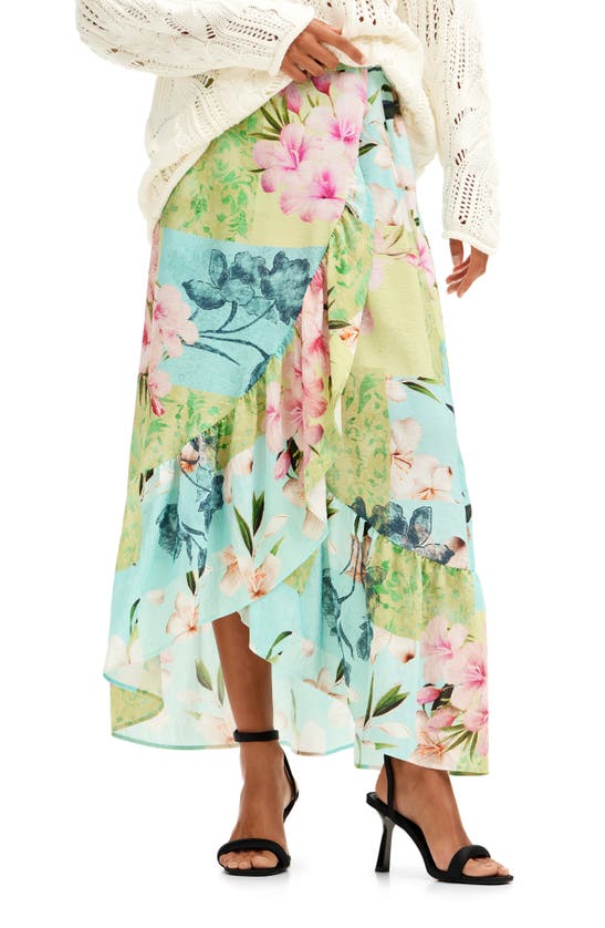 Shop Desigual Fal Tropi Floral Print Wrap Skirt In Green