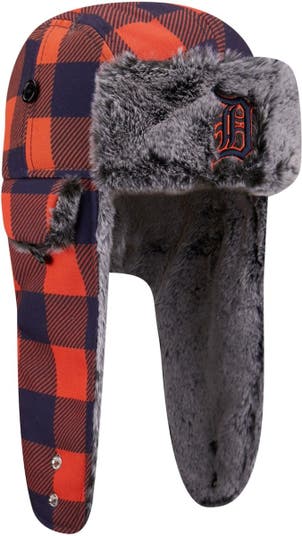 Men's New Era Orange Detroit Tigers Buffalo Plaid Trapper Hat 