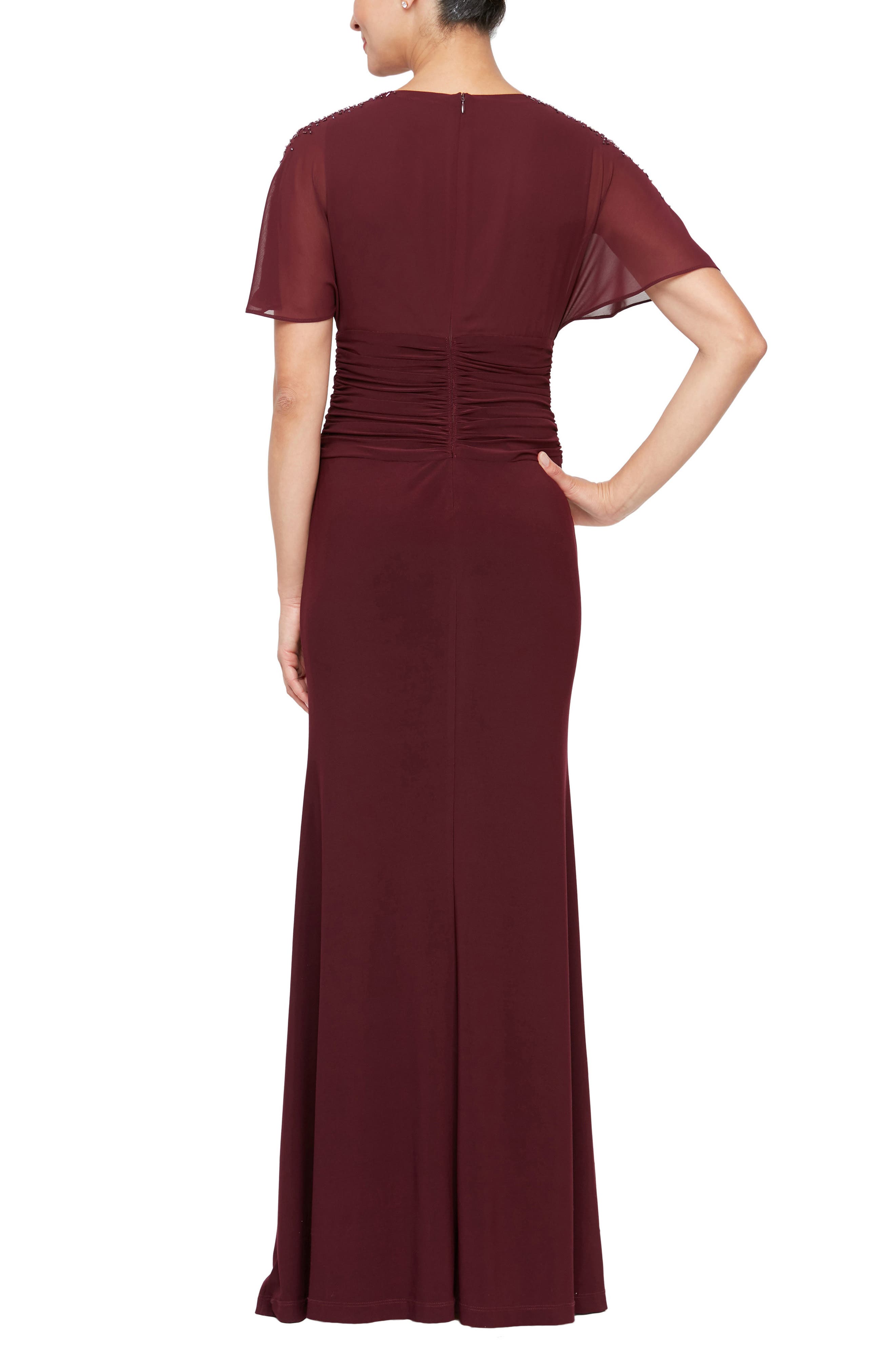SL FASHIONS Beaded Flutter Sleeve Gown 