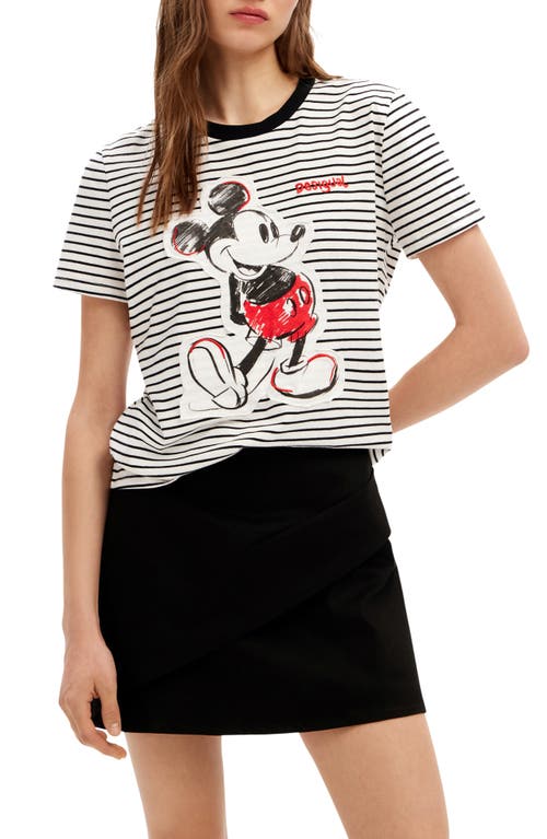 Embellished Mickey Mouse Appliqué Cotton T-Shirt in White