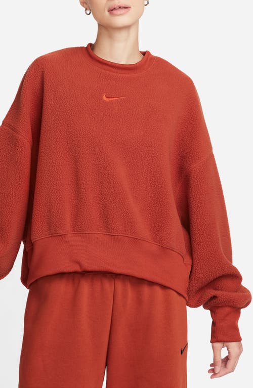 Nike Oversize Fleece Crop Crewneck Sweatshirt In Rugged Orange/rugged Orange