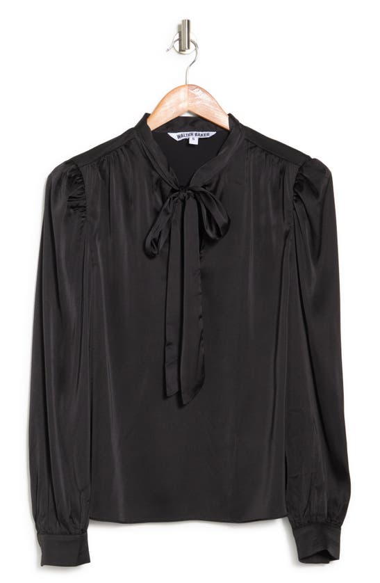 Walter Baker Duchess Long Sleeve Satin Necktie Blouse In Black