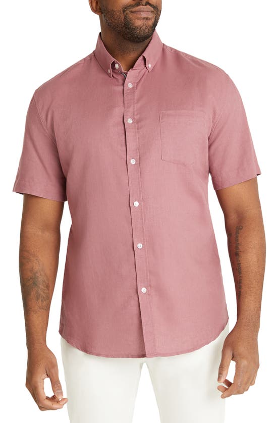 Johnny Bigg Fresno Short Sleeve Linen & Cotton Button-down Shirt In Mulberry