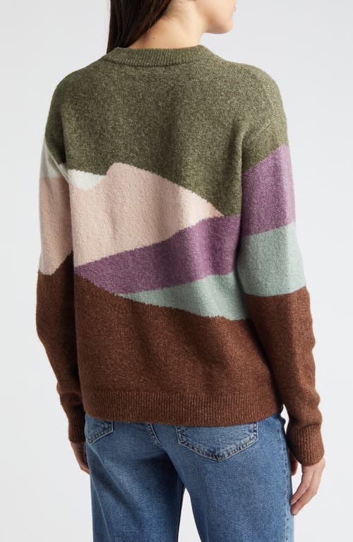 Shop Treasure & Bond Intarsia Colorblock Crewneck Sweater In Olive Kalamata Landscape