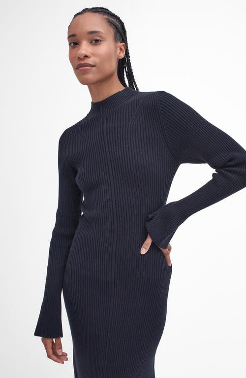 Shop Barbour Francis Long Sleeve Rib Midi Dress In Navy Blue