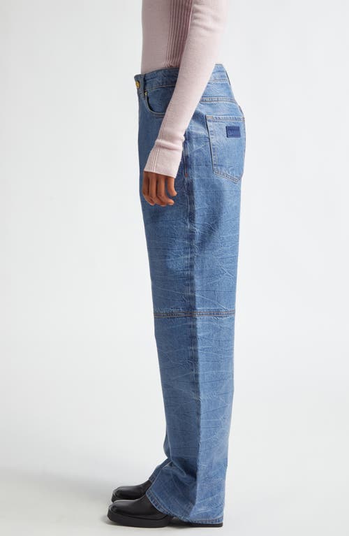 Shop Ganni Foil Metallic Jeans In Mid Blue Stone